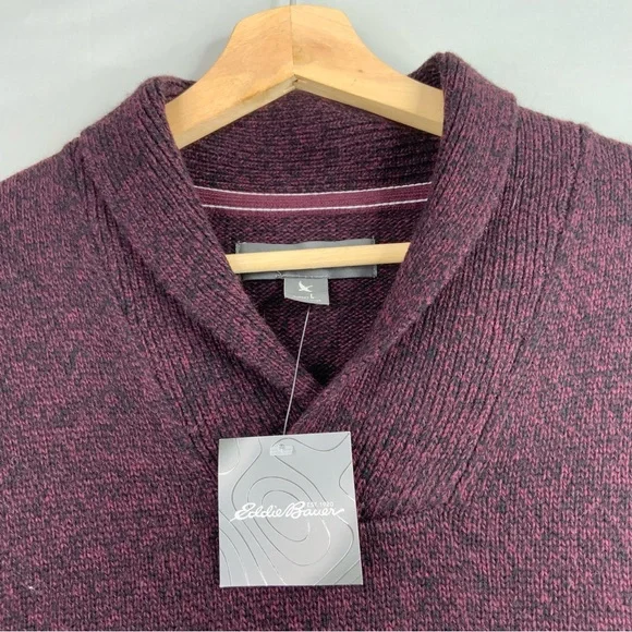 Eddie Bauer Purple Wool Blend Knit Crowl Pullover Cardigan Sweater Size L (NWT). - Picture 3 of 7